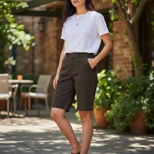 Talbots Petites Brown Bermuda Shorts Women 6 Cotton Stretch Chino Knee Length